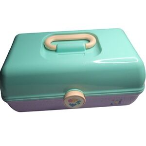 Vintage Caboodles Makeup Case Organizer Teal Lavender Pastel Mirror Storage Box
